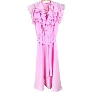 Pink sheer flowy dress, XS-S, Romantic Ruffles, Feminine Whimsy Vintage Vibe
